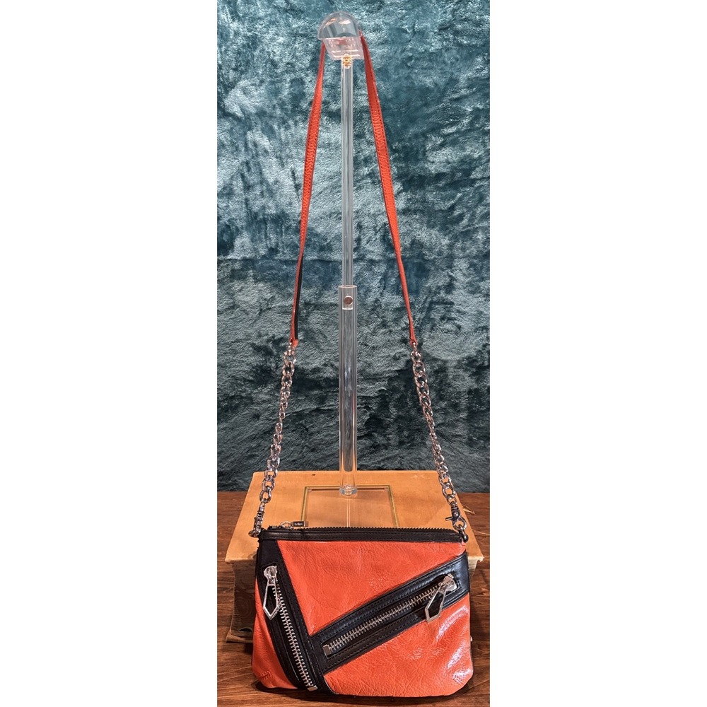 Botkier Cruz Colorblock Orange Leather Crossbody Handbag Bag Purse Chain Straps